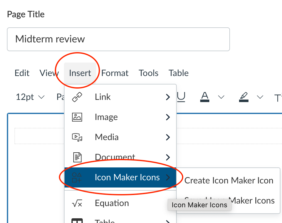 Screenshot of how to add an icon