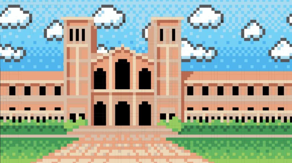 zoom background UCLA 8 bit Royce Hall
