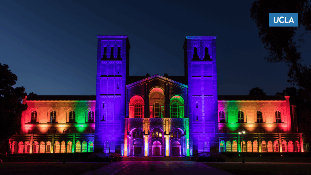 zoom background UCLA Royce hall pride colors