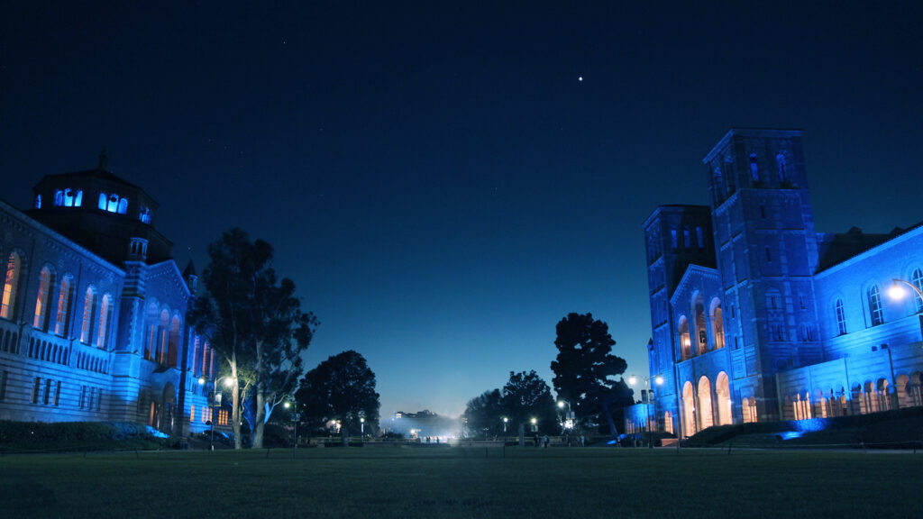 zoom background UCLA quad in blue lights