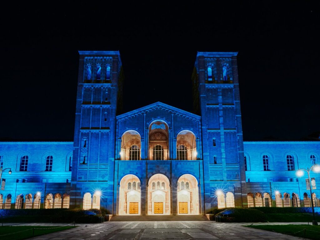 zoom background UCLA Royce Hall blue lights