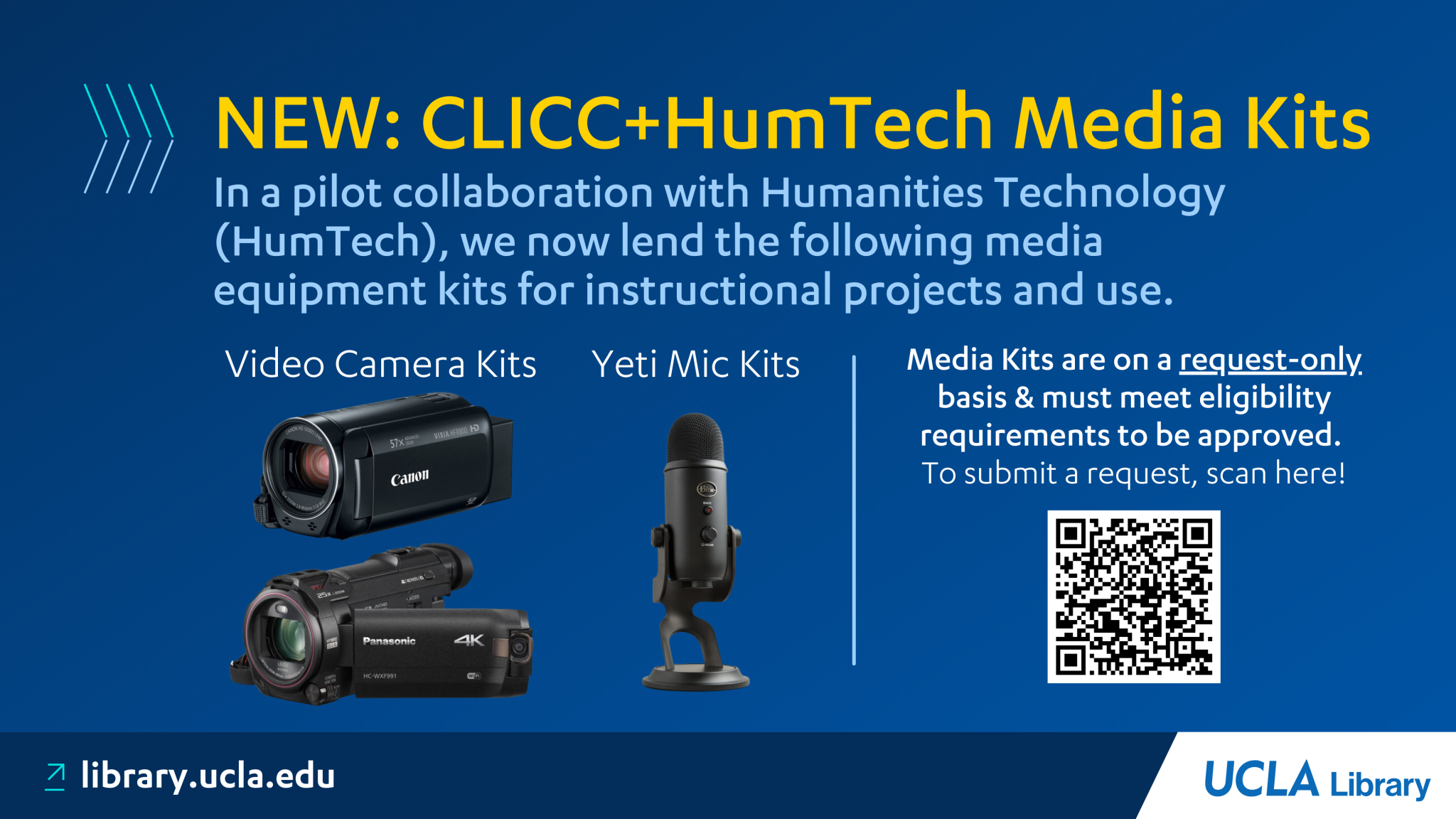 Overview of the CLICC Lending services with images of the video and microphone equipment available