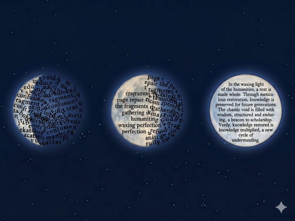 image of the moon in three phases with superimposed text