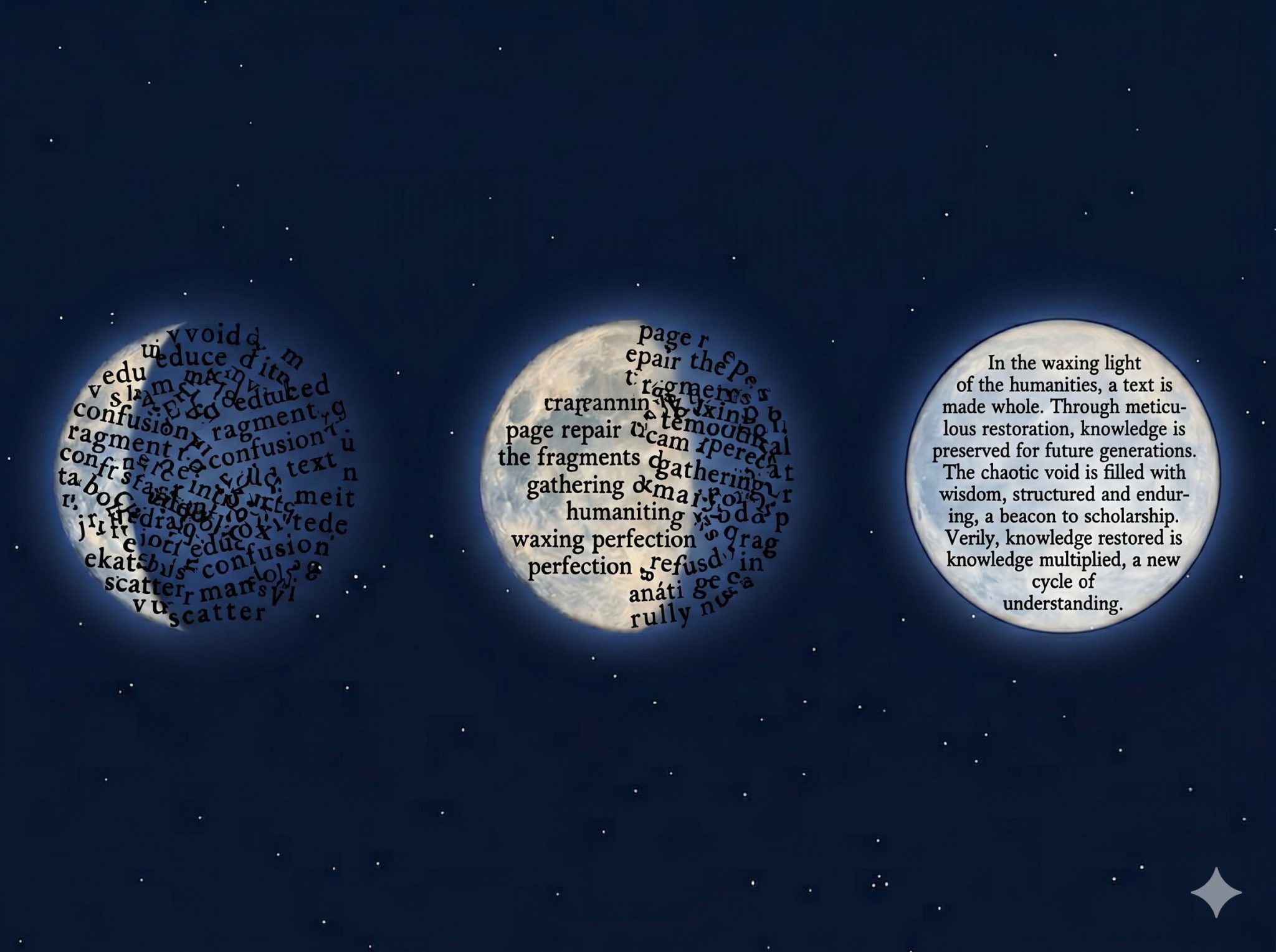 image of the moon in three phases with superimposed text